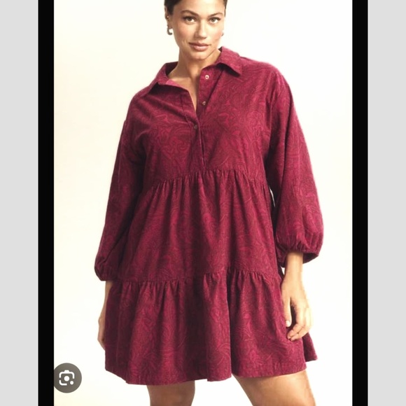 NEW Anthropologie Maeve Bettina Tiered Shirt Dress Brushed Corduroy Button Front - Picture 16 of 16